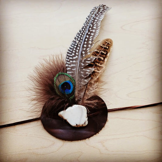 White Turq. Blue Feather Hat Band-Band Only The Jewelry Junkie