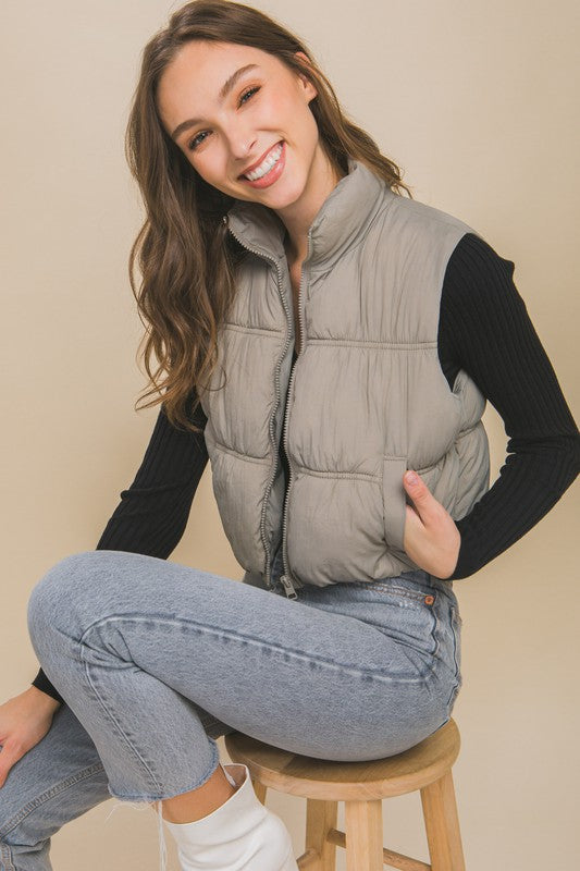 High Neck Puffer Vest Love Tree