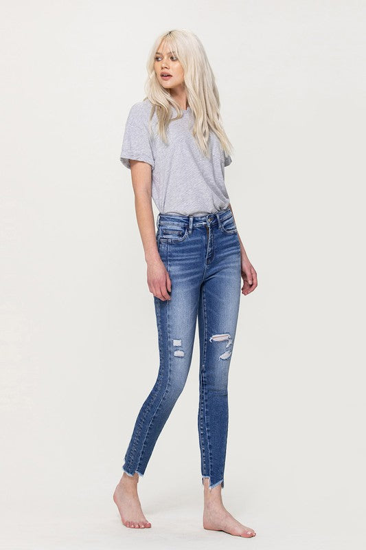 High Rise Ankle Skinny with Uneven Hem Detail VERVET by Flying Monkey