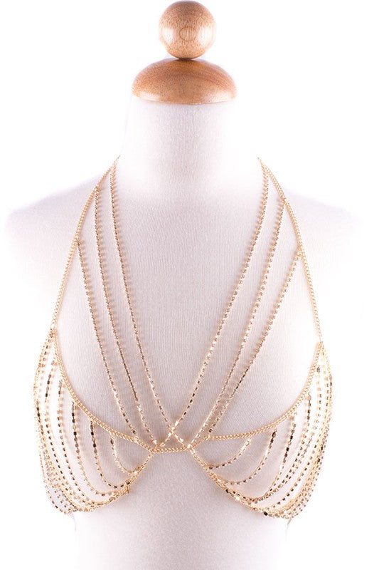 GOLD BRALETTE RHINESTONE BODY JEWELRY Bella Chic