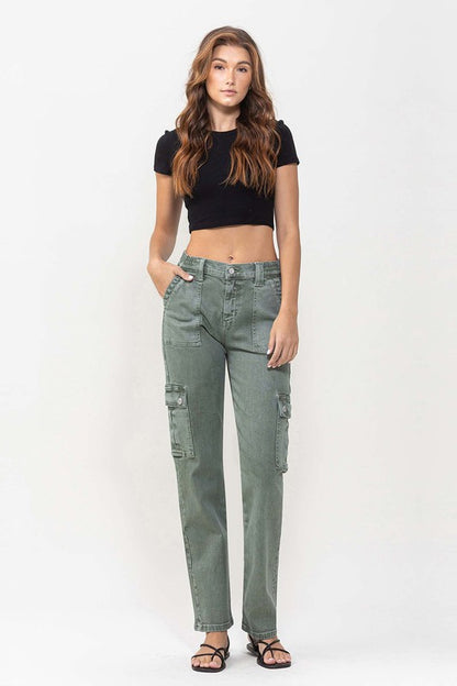 Mid Rise Straight Jeans with Cargo Pocket Detail VERVET by Flying Monkey