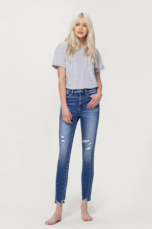 High Rise Ankle Skinny with Uneven Hem Detail VERVET by Flying Monkey