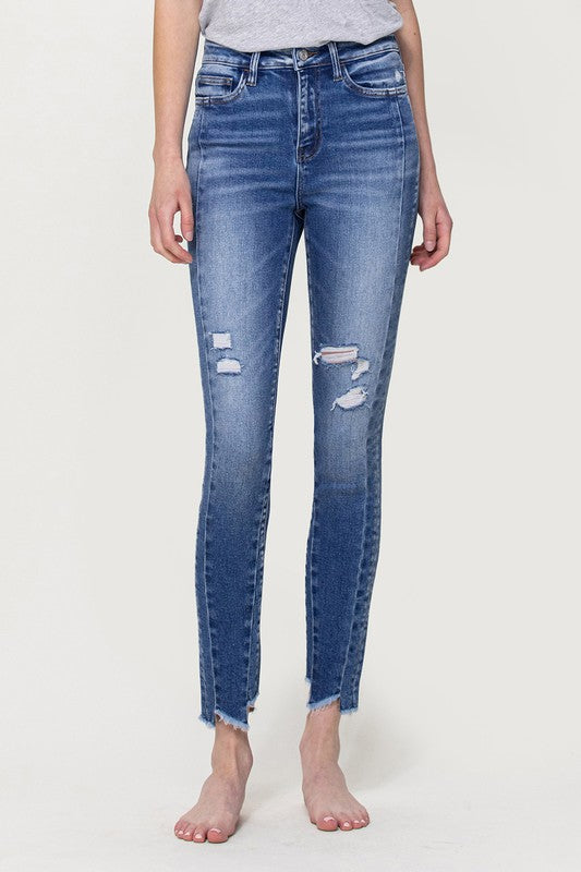 High Rise Ankle Skinny with Uneven Hem Detail VERVET by Flying Monkey