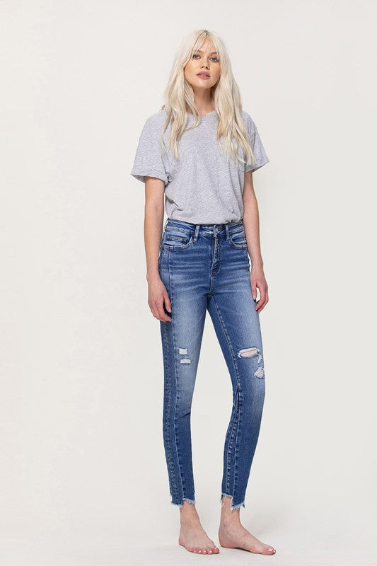 High Rise Ankle Skinny with Uneven Hem Detail VERVET by Flying Monkey
