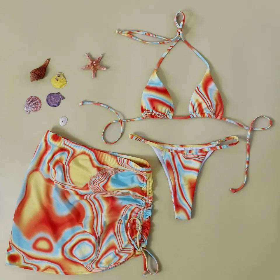 Bikinis Lace-up Hanging Neck Split Three-Piece Suit Lomwn