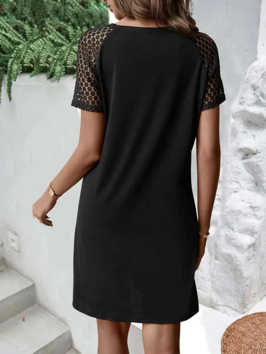 Buttoned V-Neck Raglan Sleeve Dress Trendsi