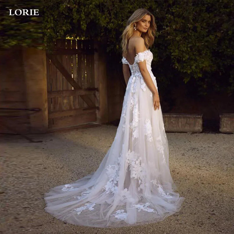 LORIE Boho Wedding Dress off The Shoulder Vintage Lace Appliques Bride Dresses Vestido De Novia Custom Made Lomwn
