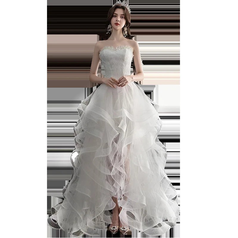 Vestido De Noiva 2022 New Front Short Long Back Strapless Wedding Dress Sweet Bride Dress With Train Custom Made Wedding Gown Lomwn