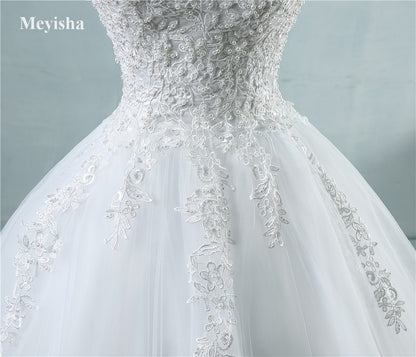 ZJ9076 Ball Gown Spaghetti Straps White Ivory Tulle Pearls Bridal Dress For Wedding Dresses 2023 Marriage Customer Made Lomwn