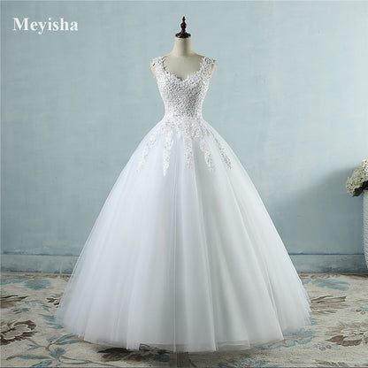 ZJ9076 Ball Gown Spaghetti Straps White Ivory Tulle Pearls Bridal Dress For Wedding Dresses 2023 Marriage Customer Made Lomwn