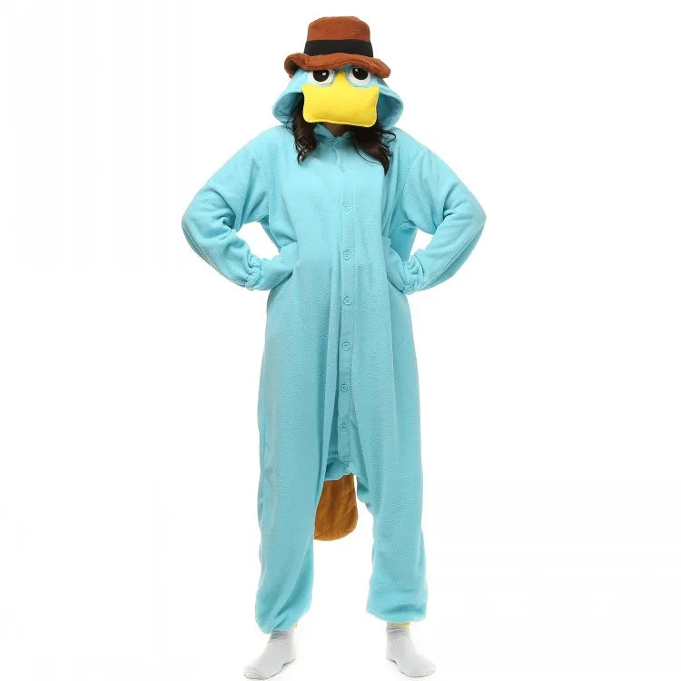 Unisex Perry the Platypus Costumes Onesies Monster Cosplay Pajamas Adult Pyjamas Animal Sleepwear Jumpsuit Lomwn
