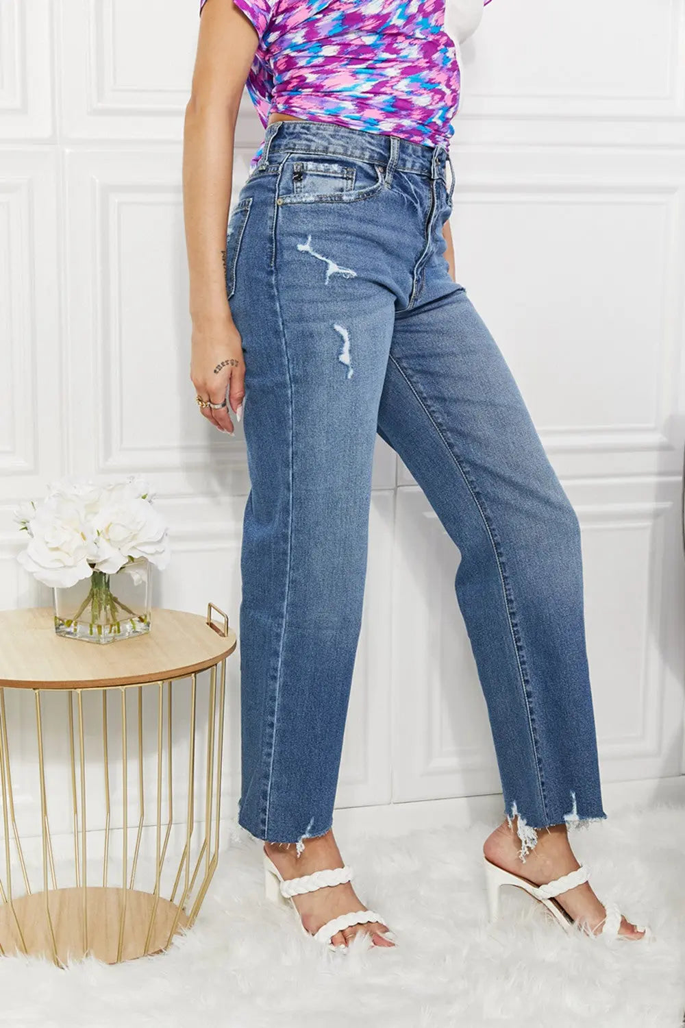Kancan Full Size Melanie Crop Wide Leg Jeans Trendsi
