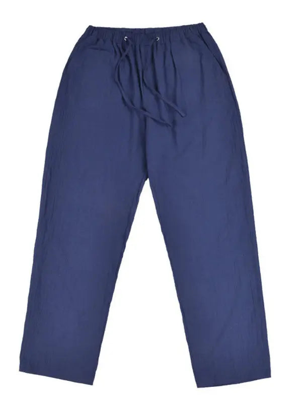 Men's Solid Color Linen Blend Drawstring Pants kakaclo