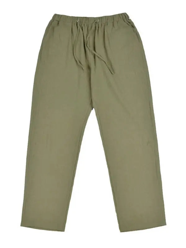 Men's Solid Color Linen Blend Drawstring Pants kakaclo