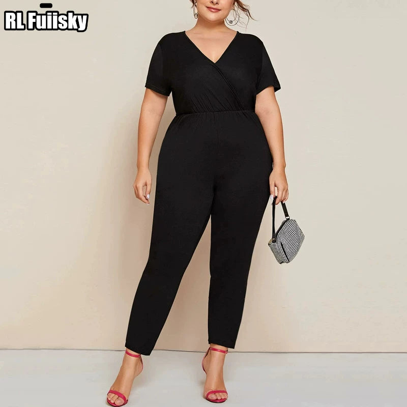 Chubby Girls New Deep V-neck Jumpsuit plus Size Waist