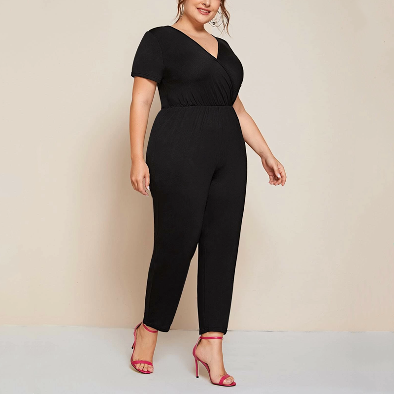 Chubby Girls New Deep V-neck Jumpsuit plus Size Waist