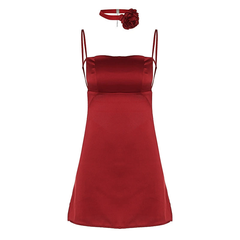 Design Thai Niche Red Open Back Sling Dress