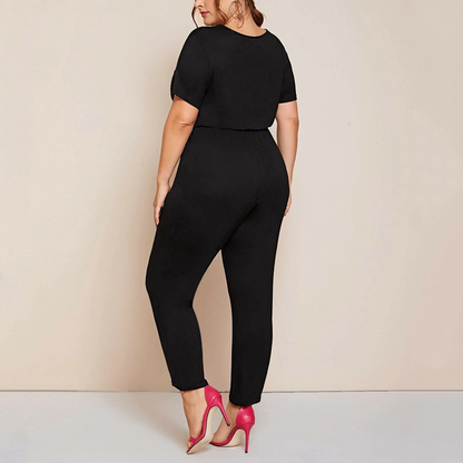 Chubby Girls New Deep V-neck Jumpsuit plus Size Waist