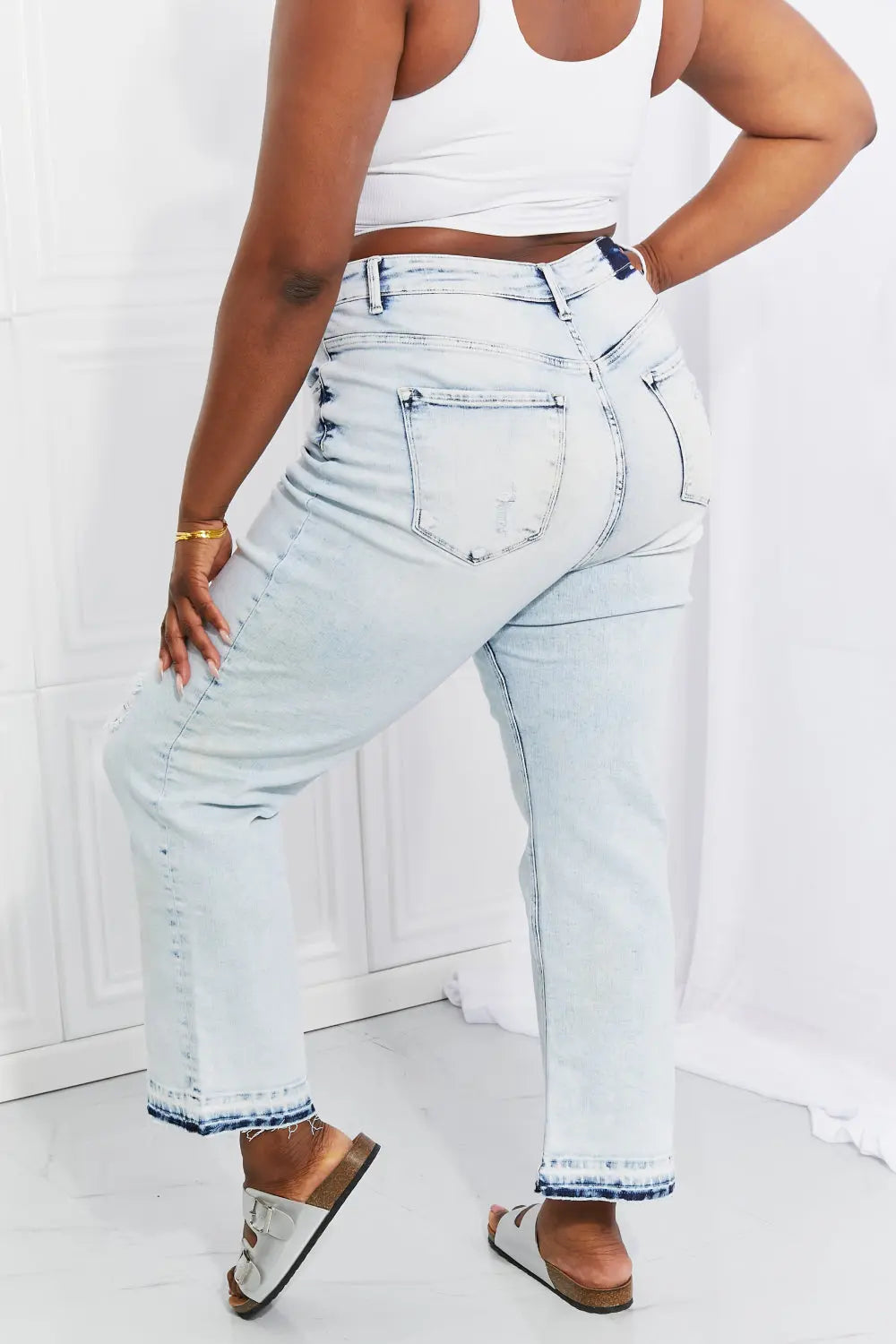 RISEN Full Size Camille Acid Wash Crop Straight Jeans Trendsi