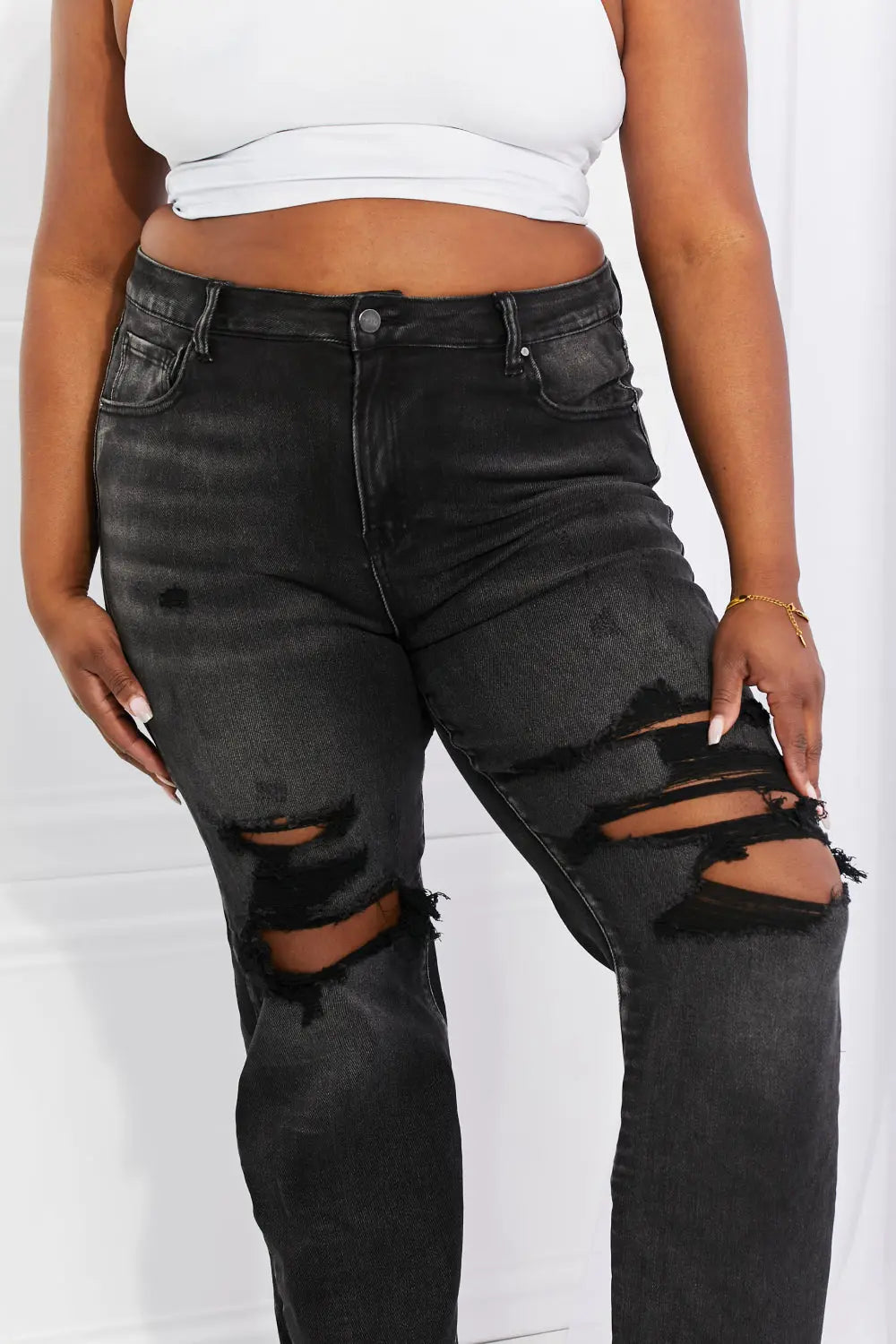 RISEN Full Size Lois Distressed Loose Fit Jeans Trendsi