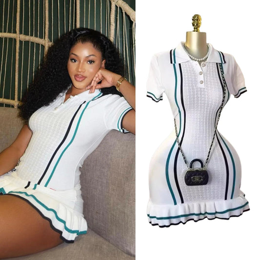 YuooMuoo Chic Fashion Sexy Package Hips Knitted Mini Dress 2025 Summer Vintage Turn-down Collar Ruffled Party Dress Streetrwear Lomwn