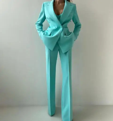 Women's Elegant Pants Sets Autumn Temperament Commuting Fashion Suit Jacket & Corset Pants with Camisole Top Three Piece Set Lomwn