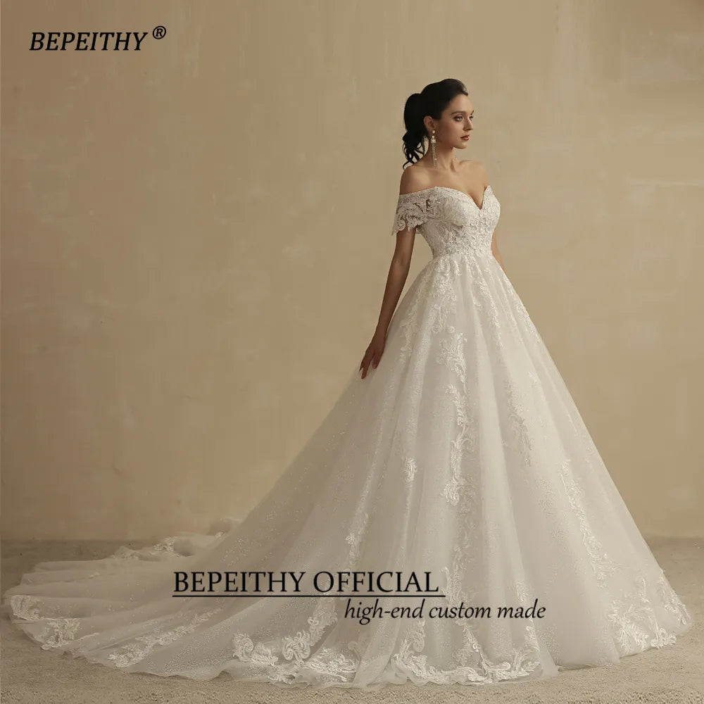 BEPEITHY Princess Glitter Wedding Dresses For Women 2022 Bride Romantic Lace Sleeveless Boho Bridal Gown France Robe De Soiree Lomwn