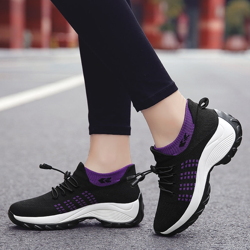 Women&#39;s Walking Shoes Fashion Sock Sneakers Breathe Comfortable Nursing Shoes Casual Platform Loafers Non-Slip Lomwn