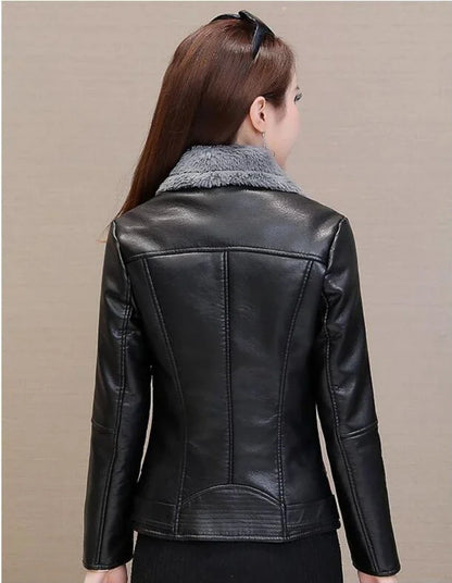 Coat Women Leather Jacket Ladies Plush Casual Outerwear