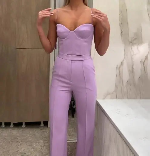 Women's Elegant Pants Sets Autumn Temperament Commuting Fashion Suit Jacket & Corset Pants with Camisole Top Three Piece Set Lomwn