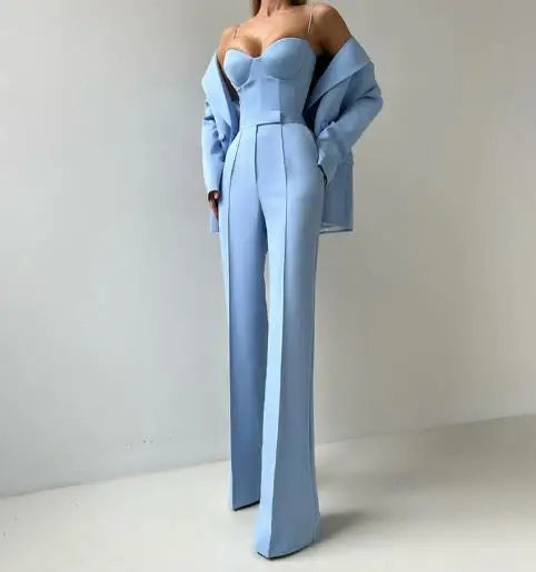 Women's Elegant Pants Sets Autumn Temperament Commuting Fashion Suit Jacket & Corset Pants with Camisole Top Three Piece Set Lomwn