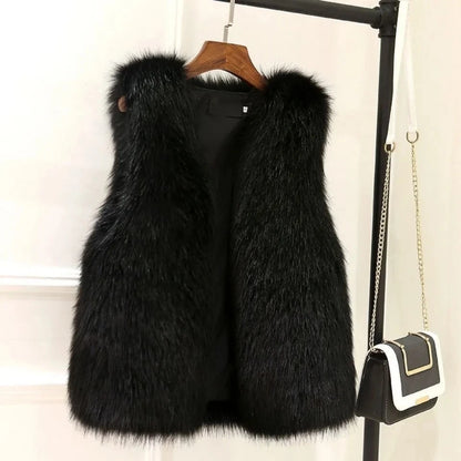 Women Fur Vest Waistcoat Faux Fox Fur Foat Winter Jackets Large Size