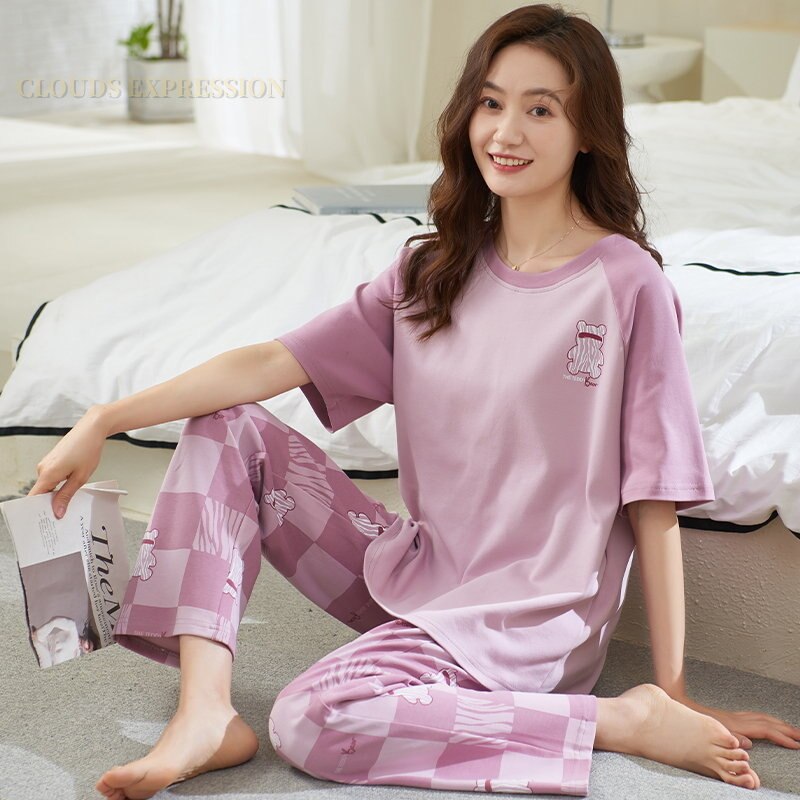 Spring Cartoon Nightwear Kawaii Girls PJ Young Women Pajama Sets Pyjamas Femme Sleepwear Female Loungewear Pijama Mujer Homewear Lomwn