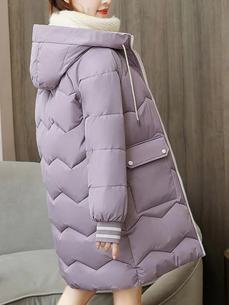 2023 Winter Women Jacket Coats Long Parkas Female Down Cotton Hooded Overcoat Thick Warm Jackets Windproof Casual Student Coat Lomwn