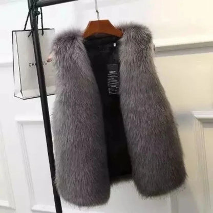 Women Fur Vest Waistcoat Faux Fox Fur Foat Winter Jackets Large Size