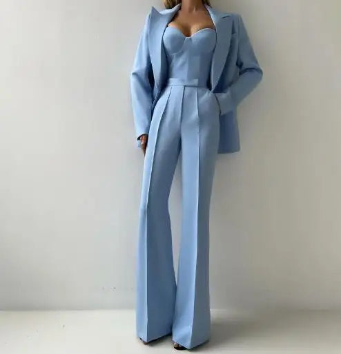 Women's Elegant Pants Sets Autumn Temperament Commuting Fashion Suit Jacket & Corset Pants with Camisole Top Three Piece Set Lomwn