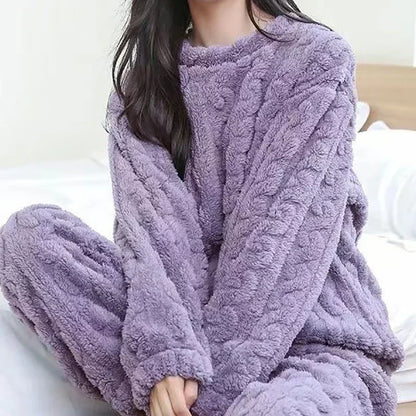 Women Warm 2 Piece Sets Thicken Soft Velvet Ribbed Fleece Set Pullover And Pants Casual Pajama Sets Women Autumn Winter 2023