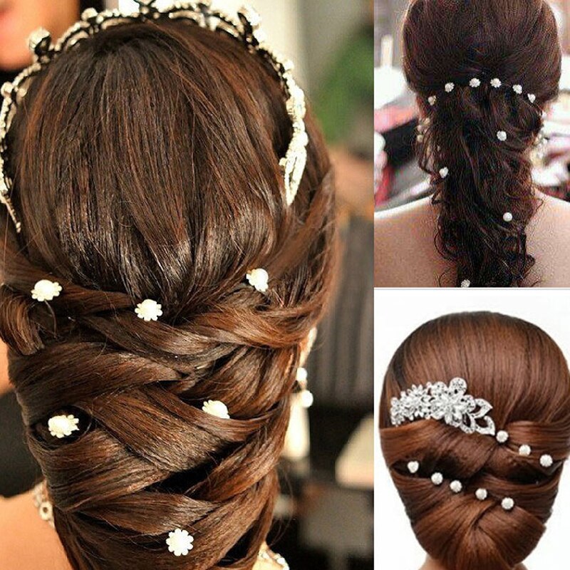 Pearl Crystal Wedding Hair Combs Hair Accessories for Bridal Flower Headwear Women Bride Hairpins Braiding Flower Hair Clip Lomwn