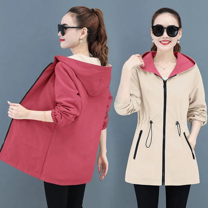 Double-Sided Windbreaker Mid-Length Women&#39;S Coat 2023 New Women Trench Coat Korean Spring Autumn Loose Oversize 4xl Jacket Top Lomwn