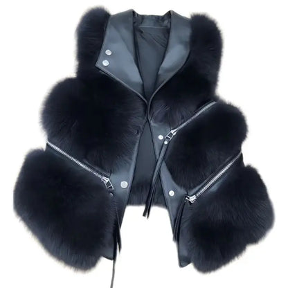 Faux Fur Waistcoat for Womens, Chic Splice Fox Coat Ladies Sleeveless Fur Vest Jacket, Slim Faux Fox Fur Outwear Vests, New Lomwn