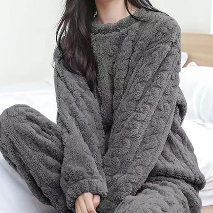 Women Warm 2 Piece Sets Thicken Soft Velvet Ribbed Fleece Set Pullover And Pants Casual Pajama Sets Women Autumn Winter 2023