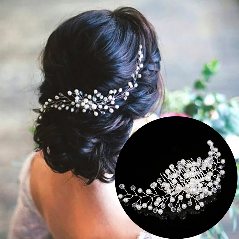 Pearl Crystal Wedding Hair Combs Hair Accessories for Bridal Flower Headwear Women Bride Hairpins Braiding Flower Hair Clip Lomwn