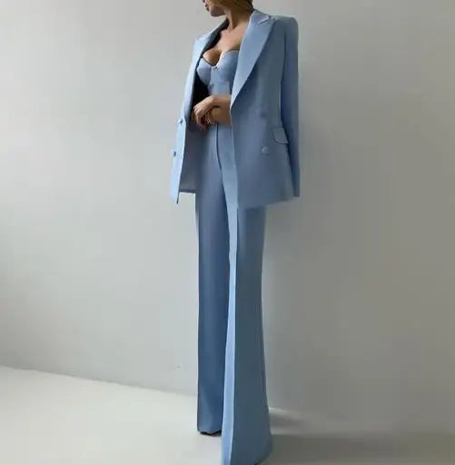 Women's Elegant Pants Sets Autumn Temperament Commuting Fashion Suit Jacket & Corset Pants with Camisole Top Three Piece Set Lomwn