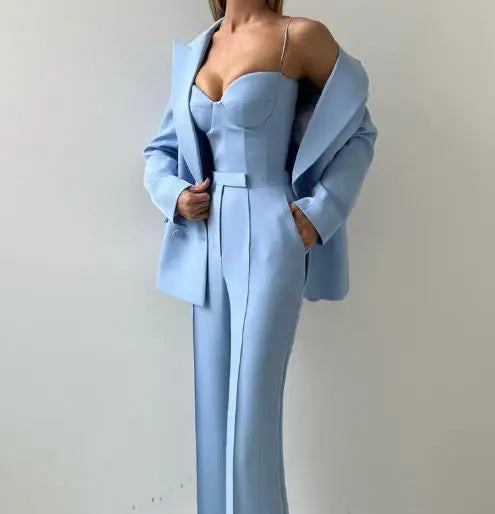 Women's Elegant Pants Sets Autumn Temperament Commuting Fashion Suit Jacket & Corset Pants with Camisole Top Three Piece Set Lomwn