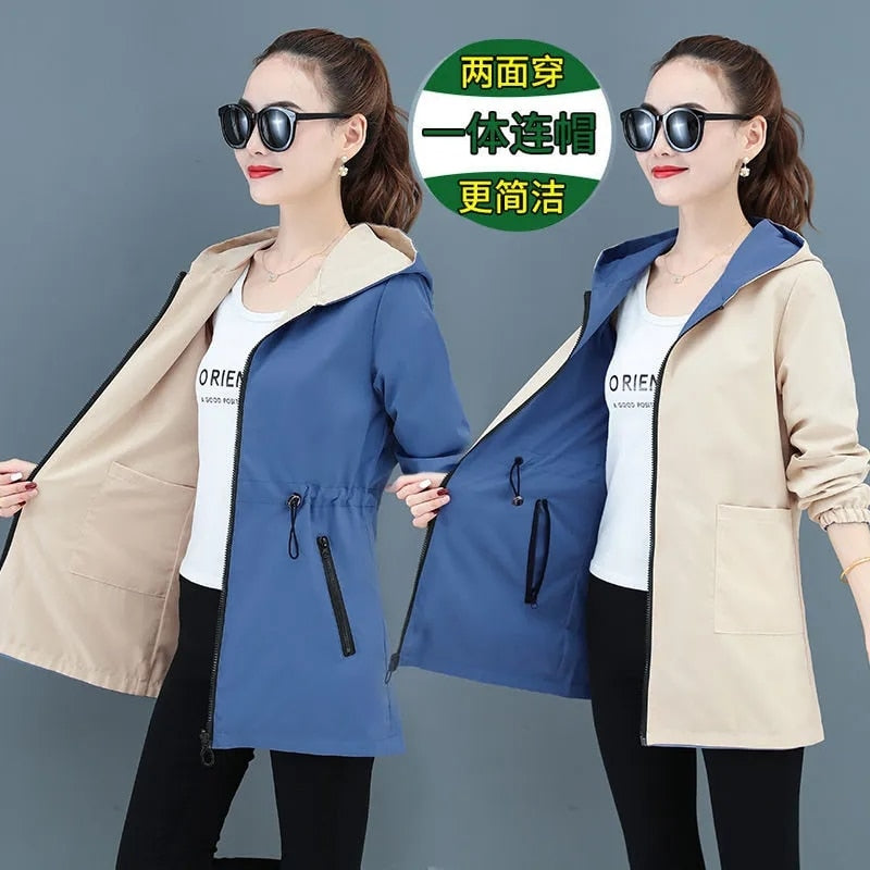 Double-Sided Windbreaker Mid-Length Women&#39;S Coat 2023 New Women Trench Coat Korean Spring Autumn Loose Oversize 4xl Jacket Top Lomwn