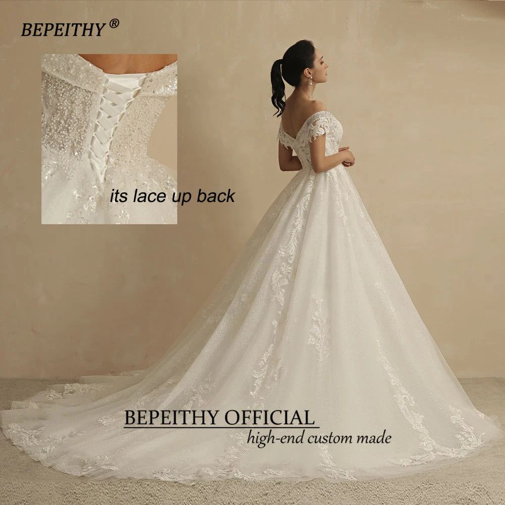 BEPEITHY Princess Glitter Wedding Dresses For Women 2022 Bride Romantic Lace Sleeveless Boho Bridal Gown France Robe De Soiree Lomwn