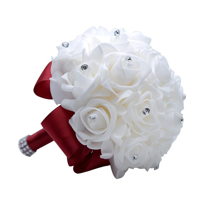 AYiCuthia boeket zijde bloemen Bridesmaid Wedding Foamflowers White Rose Bridal bouquet White Satin Romantic Wedding bouquet S21 Lomwn