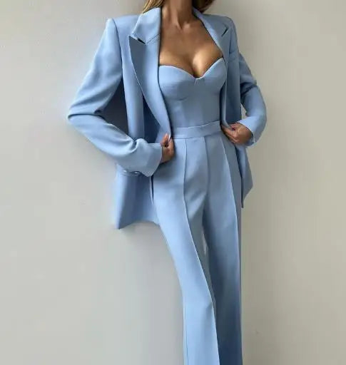 Women's Elegant Pants Sets Autumn Temperament Commuting Fashion Suit Jacket & Corset Pants with Camisole Top Three Piece Set Lomwn