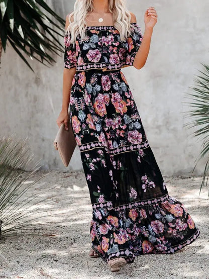 Women's Embroidered Floral Off-the-shoulder Maxi Dress kakaclo