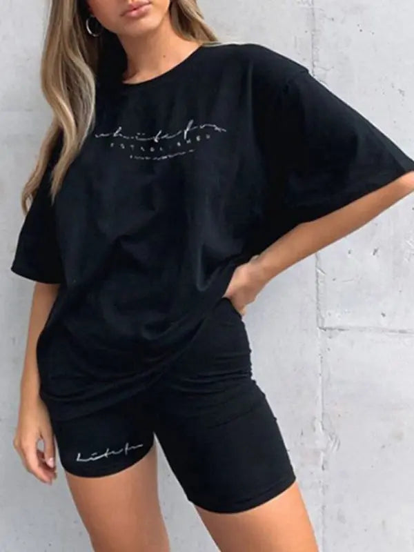 Women's Solid Color Double Dry T-shirt And Matching Shorts kakaclo